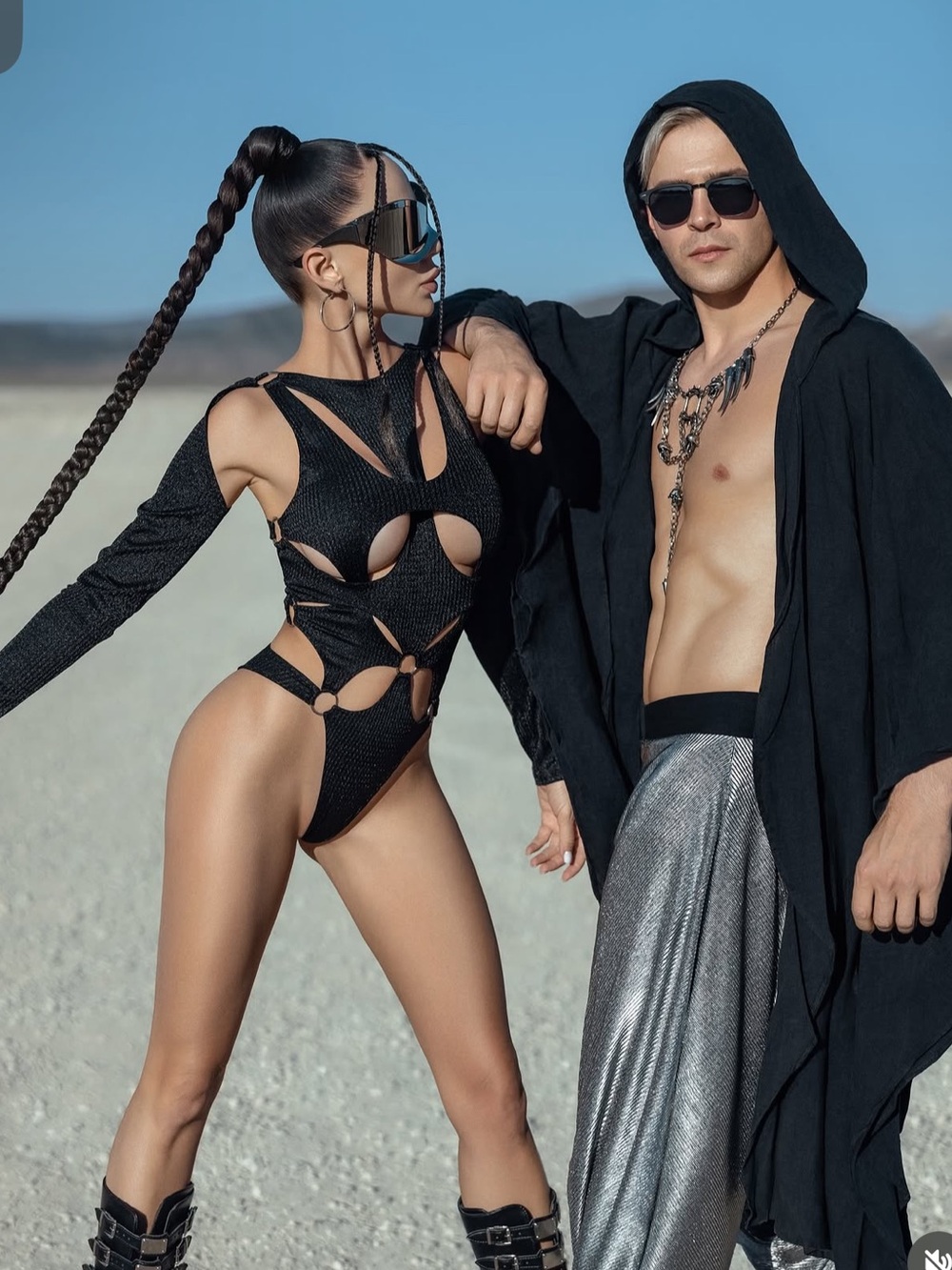 Black Cutout Long-Sleeve One-Piece Swimsuit - Sleek Designer Style